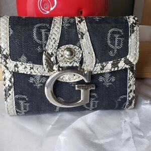 Guess Black and Cream Wallet with Silver Accents